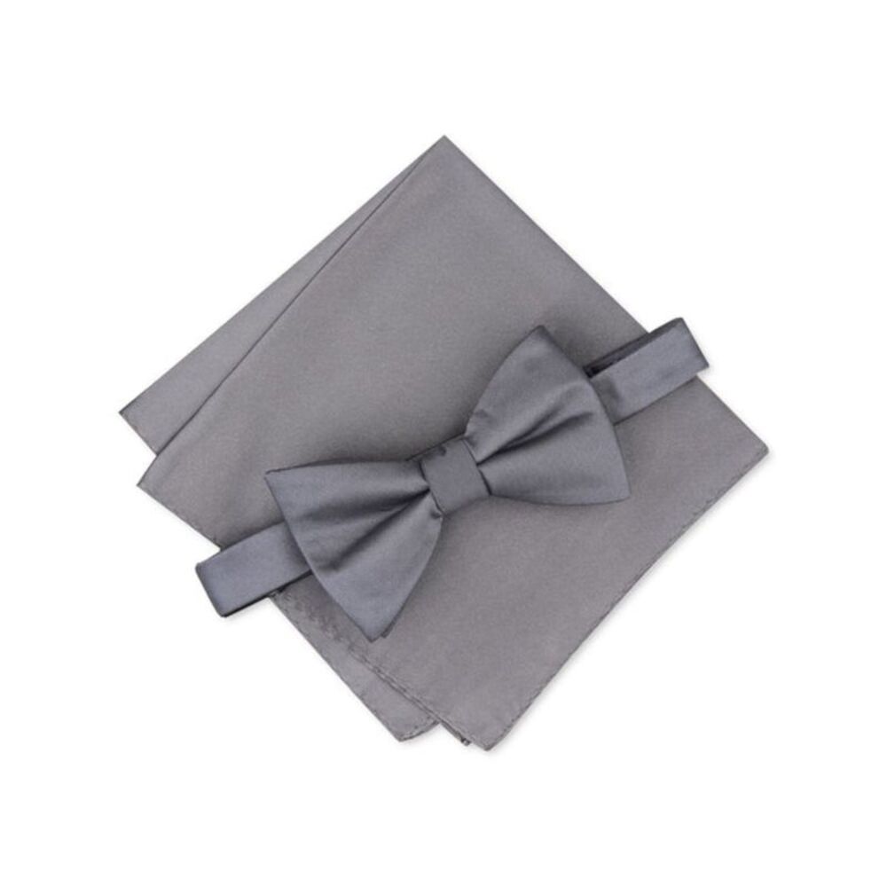 ALFANI Mens Gray Solid Textured Pre-Tied Sets - Picture 1 of 1
